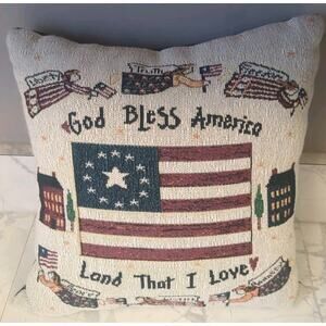 Needlepoint Pillow American Flag Tapestry 11"X 11" Square